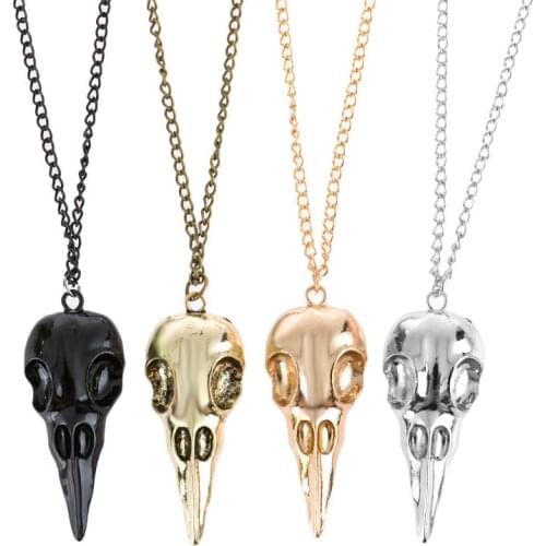 Vintage punk gothic Witcher raven Crow head Skull Pendant Necklace for Men women Retro Statement Neck Chain Goth collar collier