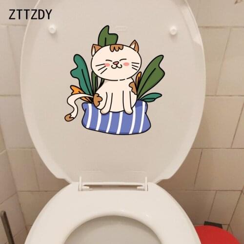 ZTTZDY 20.6*22.6CM Cartoon Cat BedRoom Home Decor Wall Decal Toilet Sticker T3-0344