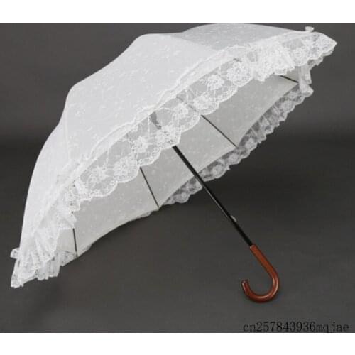 10pcs Vintage Woman Lace Umbrella Long Handle Parasol Wedding Princess Umbrella Sunny and Rainy Umbrellas Wedding Favors