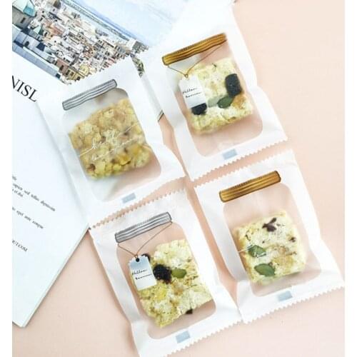 100pcs/lot White Frosted Handmade Baked Goods Packaging Bags Baby Shower Party Transparent Candy Jar Decor 2In1 Seal Gift Bags