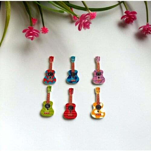 Hot 150pcs Mixed color Wood Buttons guitar Pattern Decoration Buttons 2 Holes Sewing Accessories botones for Craft DIY Scrapbook
