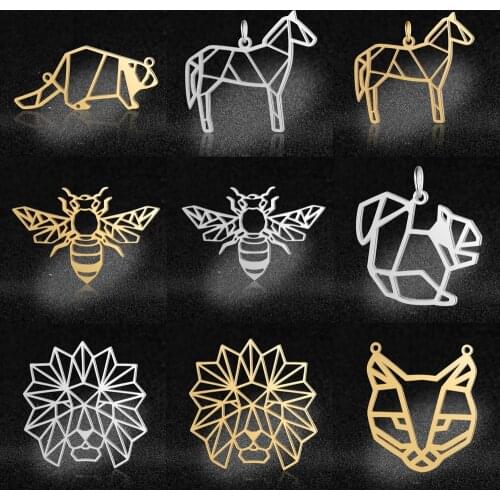 5pcs/lot Unique fashion large bee leopard diy stainless steel connector charm wholesale beaver lion necklace pendant charms