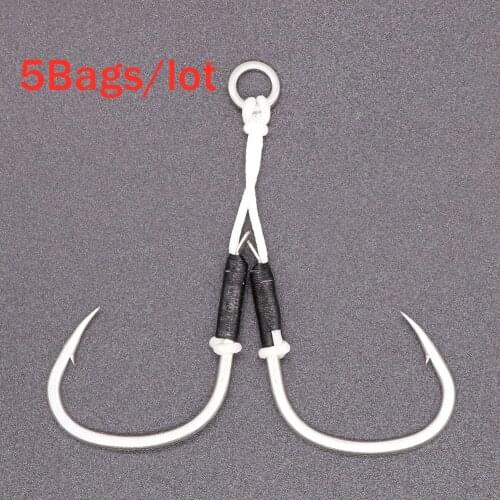 5 Bags/lot Slow Jig 1/0 2/0 3/0 4/0 5/0 Hook Assist High Carbon Steel Hook Metal Jig Braided PE line Fishing Accessories