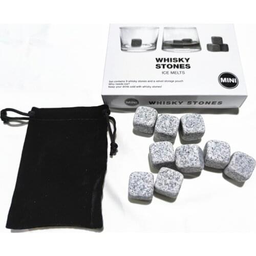 9 Pieces Whiskey Stones Set With Bag Chilling Whisky Rocks Ice Melts Wine Cooler Marble Granite Cubes Bar Accessories Wholesale