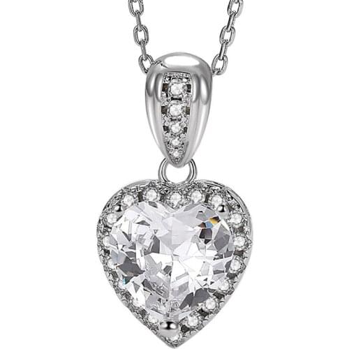 925 Silver Romantic Sweet Cute Heart Shape Pendant Link Chain Necklaces for Women / Girls Wedding Engagement Accessories Jewelry