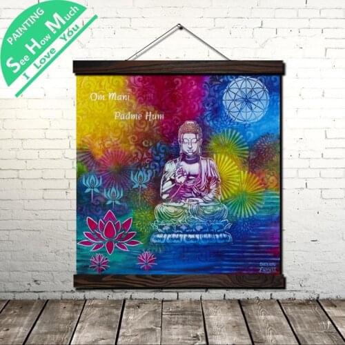 Big World Buddha Give Scroll Painting Canvas Vintage Poster and Prints Wall Art Picture Living Room Bedroom Farmhouse Decoration