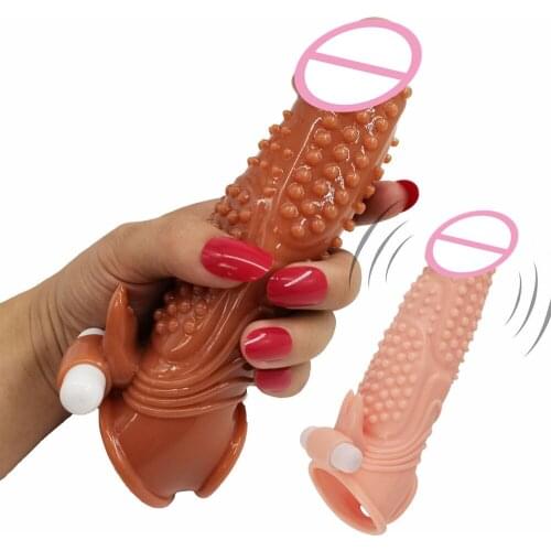 Large Size Vibration Penis Enlargement Long Penis Cover for Sex Penis Stretcher Elargement Sleeves Sex Toys for Men Condoms