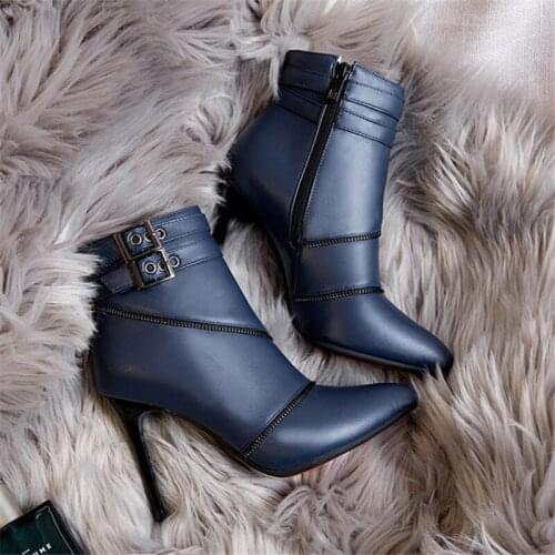 Fashion Buckle Ankle Boots For Women 2020 Spring Autumn High Heels Motorcycle Boots Red Party Shoes Ladies Zipper Сапоги женские
