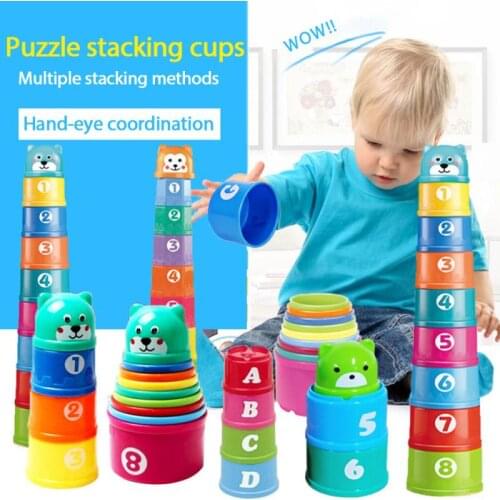 Baby Stacking Cup Toys Intelligence Educational Gifts Color Figures Folding Tower Birthday Christmas Gift Fun Bath Water Toy