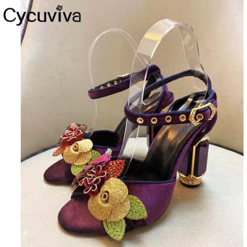 Designer Flowers Mules High Heels Women Gladiator Sandals Summer Crystal Slides Women Runway Dress Slippers Sandalias Mujer 2021