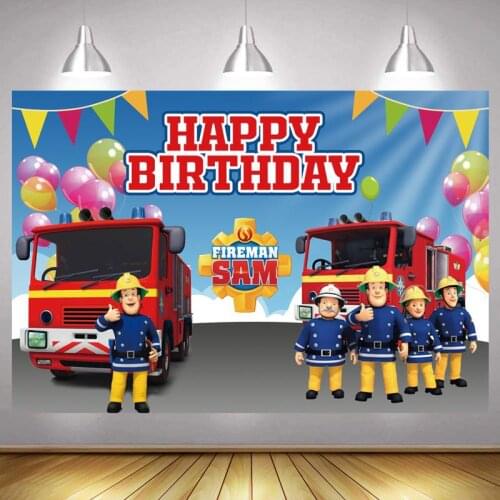 Fireman Sam Photo Backdrop Boys Custom Happy Birthday Party Decoration Kids Photography Backgrounds Banner