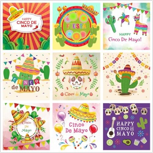 Happy Cinco De Mayo Backdrop Cartoon Cute Pattern Backgrounds Family Party Decor Photo Booth Studio Photography Prop