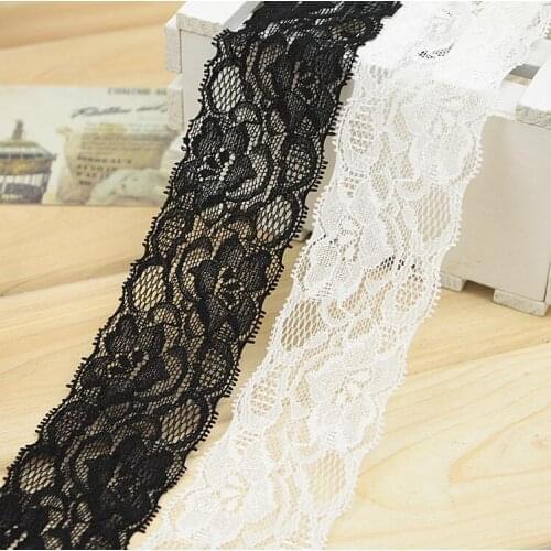 Hot Sale 5 Meters 4.5CM Home Derec Black White Lace Trim Ribbon Free Shipping Elastic Embriodered Lace Trim Fabric