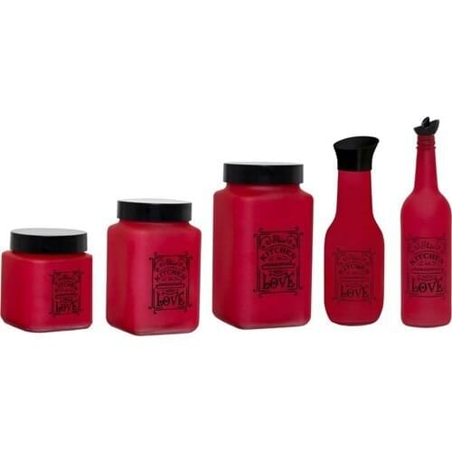 Herevin 5'li Matte Red Glass Kitchen Set