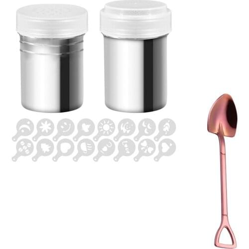Creative Small Shovel Spoon With 2 Pieces Stainless Steel Dredders And Coffee Cinnamon Power Powder Shaker Can