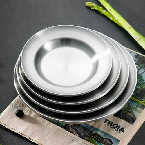 1Pc Stainless Steel Round Dinner Plate kitchen Heat Insulated Disc Food Meat Fruit Tray