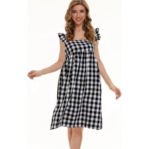 Fashion Ruffles Sleeve Plaid Mini Woman Dress 2021 Summer Loose Casual Plus Size Ladies Dresses For Women Robe Femme