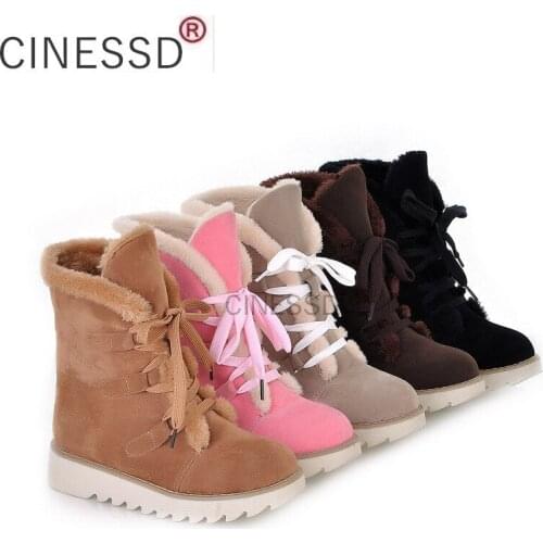 Fashion The New Snow Boots Lace-Up Round Toe Med (3cm-5cm) Height Lncreasing Winter Flock Ankle Solid Plush Keep Warm Breathable