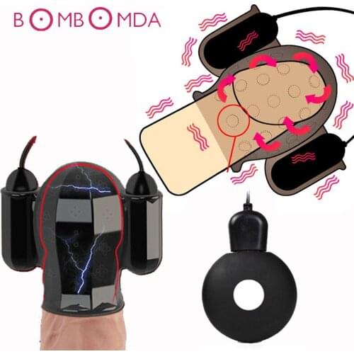 Male Masturbator Glans Bullet Vibrators Delay Lasting Trainer Penis Massager Double Head Bullet Vibration Adult Sex Toys For Men