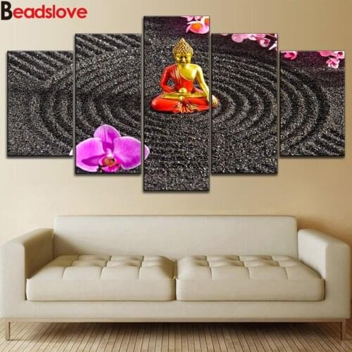 5pcs Orchid Buddha Zen Diamond Painting square round stone Cross Stitch kit Full Drill Diamond Embroidery sale 5d art needlework