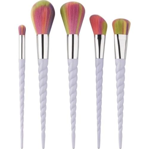 5pcs Makeup Brush Set Unicorn Shaped Metallic Handle Blusher EyeShadow Bronzer Powder Contour Brushes Professional Cosmetic Tool