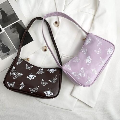 New Fashion Butterfly Printing Women Shoulder Bag Young Ladies Underarm Bags PU Leather Underarm Bag Casual Small Handbags Purse
