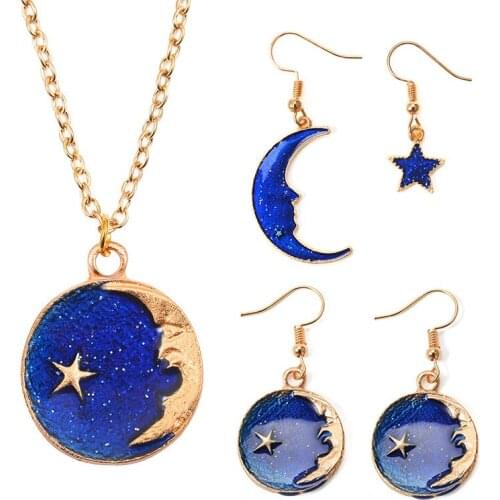 Timlee N105 New Simple Popular Blue Starry Sky Round Star Moon Metal Necklaces Fashion Accessories Wholesale