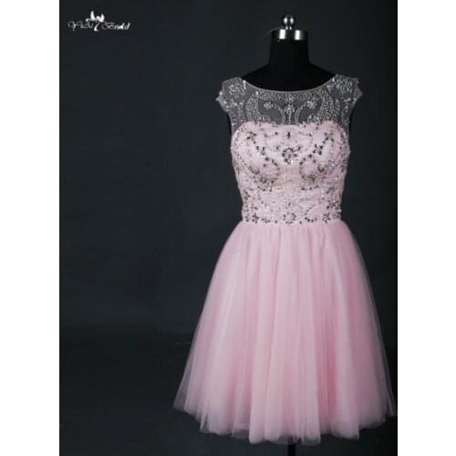 RSE664 Light Pink Short Homecoming Dresses Stunning Graduation Beaded Party Prom Dresses
