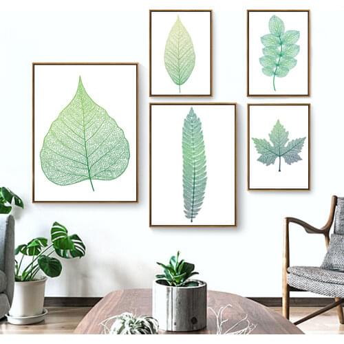 Nordic Fresh Rural Style Spray Color Green Leaves Poster Canvas Painting Scandinavian Room Maple Leaf Wall Picture Decoration