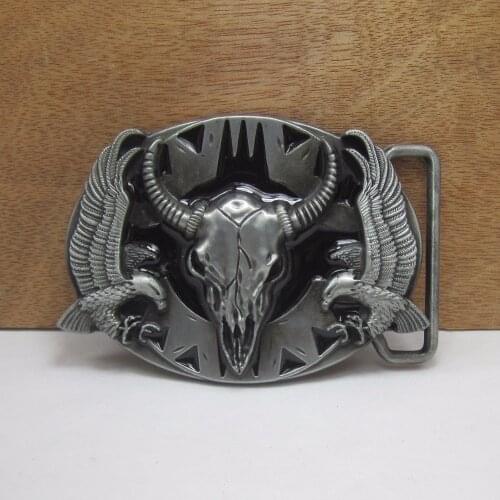 BuckleClub wholesale retro western bull head double eagles jeans gift belt buckle FP-02531 PEWTER FINISH 4cm width loop