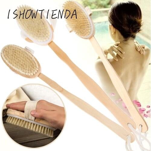 Bath Brush Long Wood Handle Reach Back Body Shower Bristle Scrubber Spa Bathroom Helps exfoliate and massage the skin