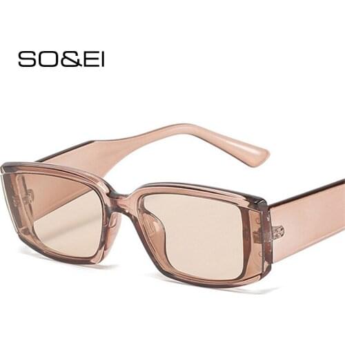 SO&EI Ins Popular Fashion Rectangle Sunglasses Women Vintage Brand Designer Champagne Red Eyewear Shades UV400 Men Sun Glasses