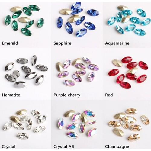 Sharp bottom nail art rhinestone 9 colors strass 5x10mm oval crystal 30pcs / 100pcs for nail decoration