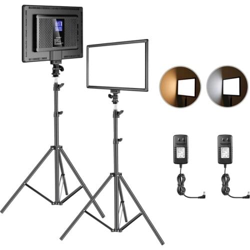 Neewer 2-Pack LED Video Lighting Kit:LED Soft Video Light Panel with 75inches Light Stand, Built-in Lithium Battery 3200K-6500K