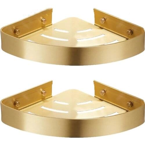 Corner Shelf Wall Mounted Aluminum Bathroom Soap Dish Bath Shower Shelf Brushed Gold Bath Shampoo Holder Basket Holder