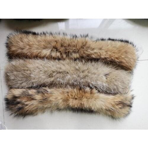 Women Real Raccoon Fur Scarf Collar For Coat Winter Warm Shawl Wraps Neck Accessories Natural brown 55*14CM