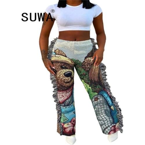 Women Casual Print Patchwork Pants Autumn Elastic Waist Pocket Wide Leg Pants Female Streetwear Plus Size Warm Sweatpants