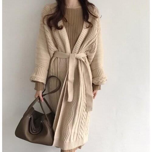 Women Sweater 2020 New Autumn Winter Fashion Women Cardigans Long Sleeve Belt Sweater Women Casual Solid Long Women Cardigan