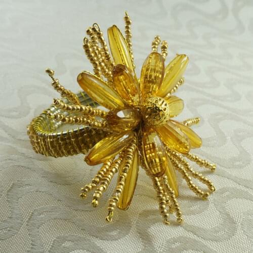 Qn16022511 gold napkin rings acrylic flower with glass beades, decoration napkin holder