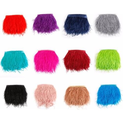 1M Feather Lace 10-15 cm 4-6 Natural Ostrich Feather Lace Ribbon DIY Bride Wedding Dress Decoration Clothing Accessories