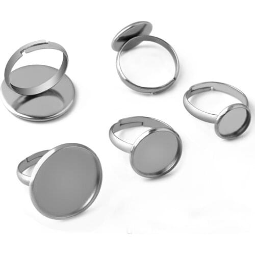 10pcs 8/10/12/14/16/18/20mm Stainless Steel Ring Settings Blank Tray Cabochon Base Settings Cameo Base for DIY Jewelry Making