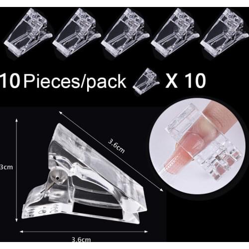 10pcs Transparent Nail Tips Clip Transparent Finger Poly Quick Building Gel Extension Nails Art Clamp Manicure Tools