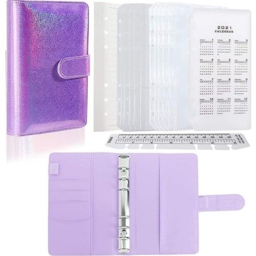 A6 PU Leather Notebook Binder Sets with 6-Round Ring Binder Cover, A6 Bookmark Ruler and Calendar Board