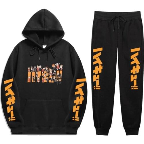 Anime Haikyuu!! Nekoma High School Sportwear Winter Tracksuit 2 Piece Set Print Hoodies pants Sportwear men Suit Hoodie Set