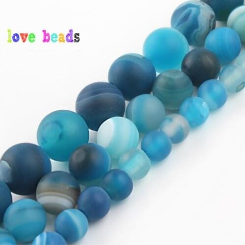 4/6/8/10/12mm Matte Beads Natural Stone Polished Blue Stripes Agates Beads Diy Loose Beads for Jewelry Making DIY Bracelet 15