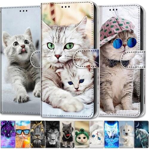 Cool Animals Case For Samsung Galaxy A02 Flip Leather Case na For A12 A02S A32 A52 A72 A42 5G Wallet Cover Lion Bear Wolf Cats