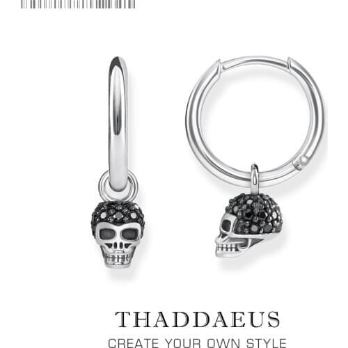 Black CZ pave Skull Creole Hinged Hoop Earrings,Europe Fashion Good Jewelry For Women Men,2019 Gift In 925 Sterling Silver