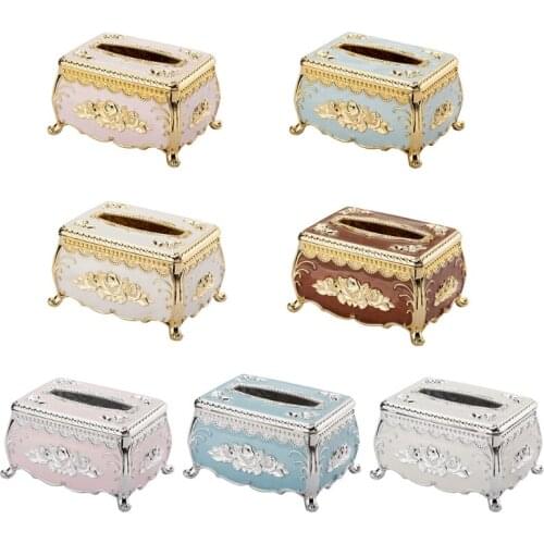 European Luxury Retro Tissue Box with Lid Tissue Container Towel Tissue Paper Holder Napkins Case Living Room Desktop