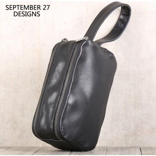 New Fashion Clutches Bag Male Genuine Leather Luxury Handmade Men Organizer Hand Bag Casual Phone Wallets Zipper Long Purses