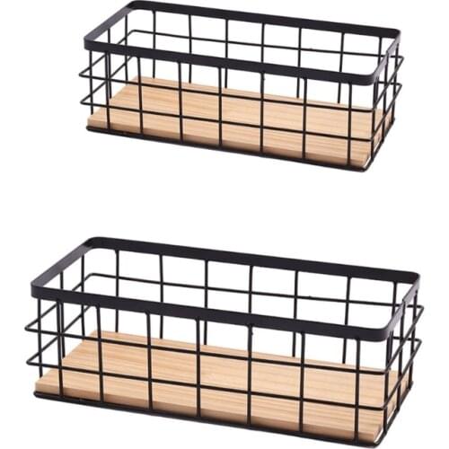 Wrought Iron Wall Shelf Holder Bathroom Kitchen Hanging Basket Storage Organizer E8BD